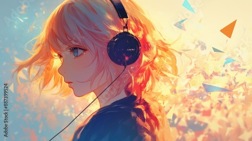 Anime Girl Listening to Music