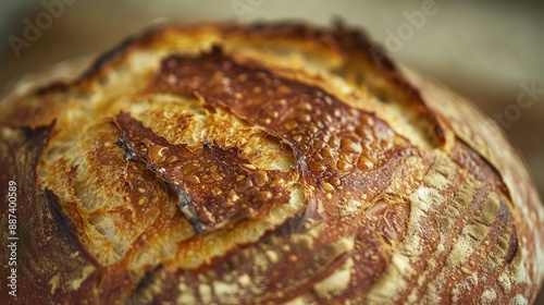 Wallpaper Mural A close view of a freshly baked sourdough bread with a textured golden crust Torontodigital.ca