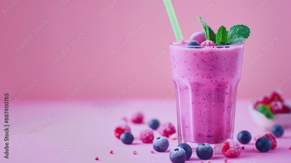 Blueberry Smoothie on Purple blurred Background Blueberry Smoothie on Purple blurred Background