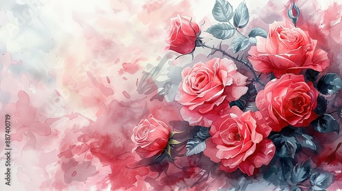 Pink Roses Watercolor Background: Floral Art for Greeting Cards and Invitations