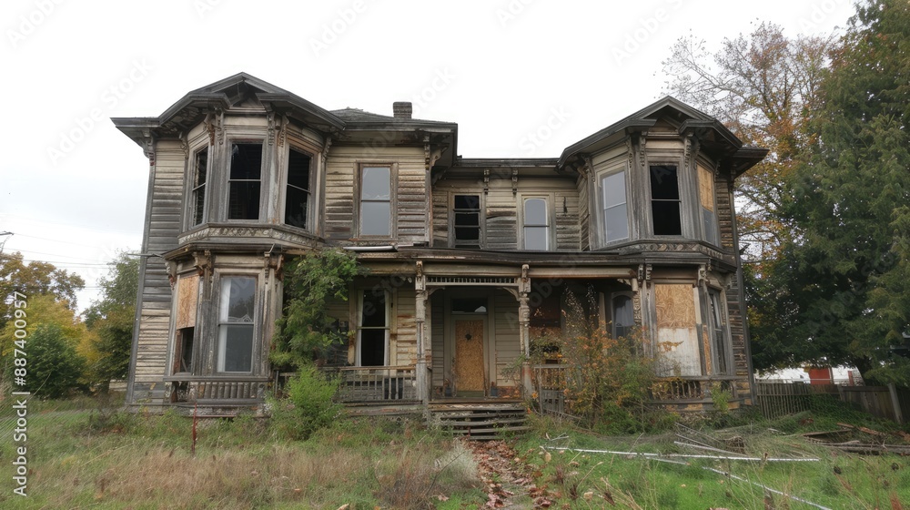 abandoned and boarded up old victorian house abandoned and boarded up old victorian house