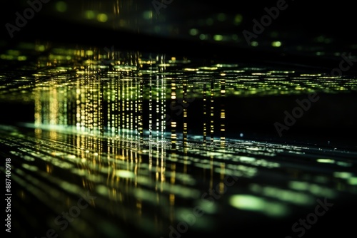 Vivid green and yellow binary code flow representing smooth data transfer and tech evolution