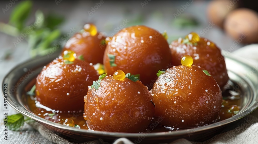 Tempting Indian Gulab jamun Presented In A Plate Tempting Indian Gulab jamun Presented In A Plate