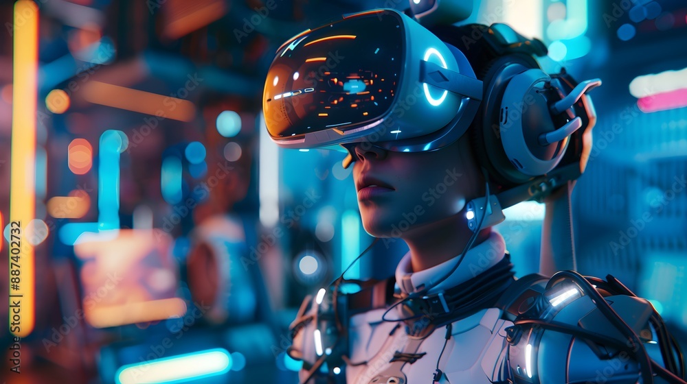 Fototapeta premium Virtual Reality and Gaming A gamer fully immersed