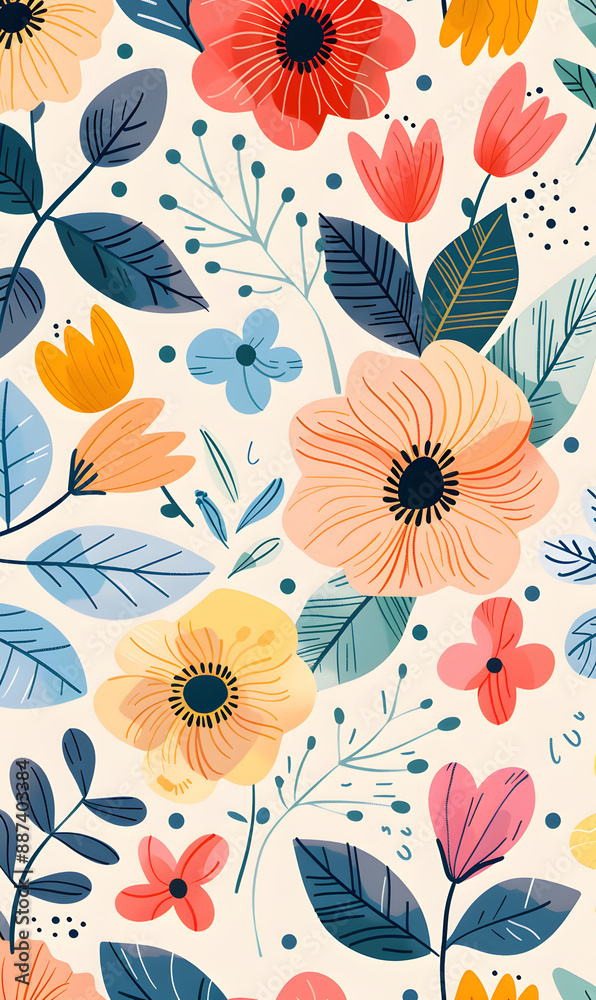 2D flower and leaf cards in various styles