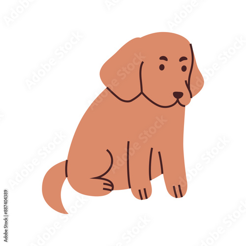 Puppy with floppy ears vector illustration. Cute cartoon dog with a friendly expression, for animal lovers, pet shops, and veterinarians. Adorable and playful flat design, Labrador or golden retriever