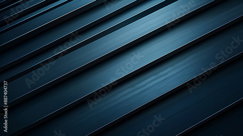 Abstract background with black lines and geometric shapes, dark blue gradient, modern minimalist style, sharp edges, light reflection on the surface of the metal strips photo