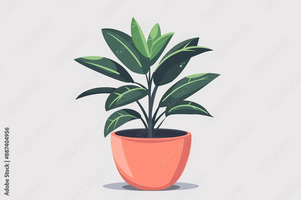 Potted plant with green leaves, capturing nature and simplicity in a minimalist, vibrant 3D illustration with bold, clean design elements. Potted plant with green leaves, capturing nature and simplicity in a minimalist, vibrant 3D illustration with bold, clean design elements.