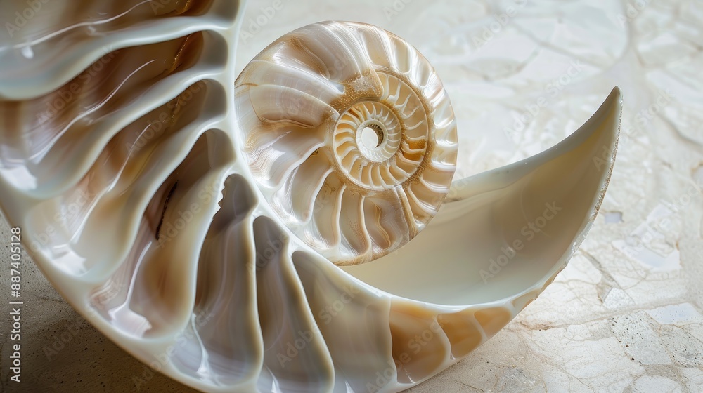 Obraz premium Nautilus shell section displaying spiral pattern