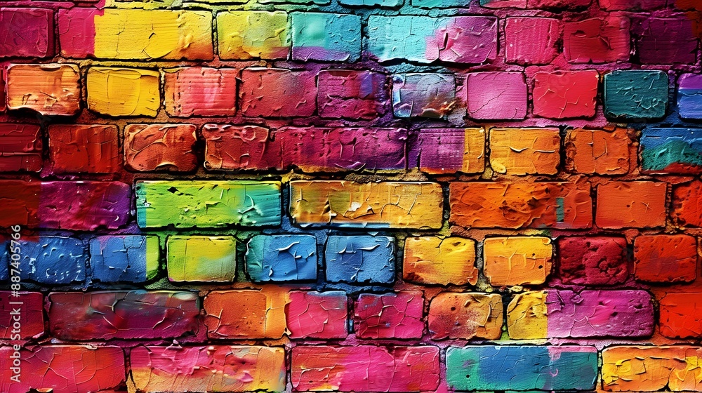 Fototapeta premium Colorful brick wall background. 