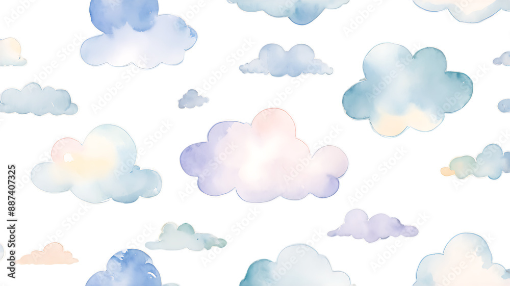 seamlesss pattern with cartoon clouds watercolor hand drawn illustration seamlesss pattern with cartoon clouds watercolor hand drawn illustration