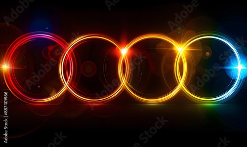 Multicolored lens flares (red, orange, yellow, green, blue) arranged in a circular pattern against a black backdrop photo