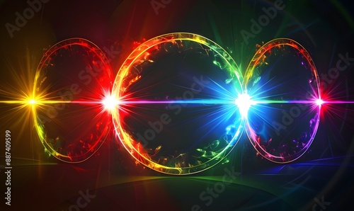 Multicolored lens flares (red, orange, yellow, green, blue) arranged in a circular pattern against a black backdrop photo