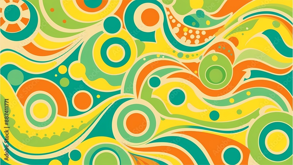 Abstract playful background, random circle and wave, green, yellow, orange, blue Abstract playful background, random circle and wave, green, yellow, orange, blue