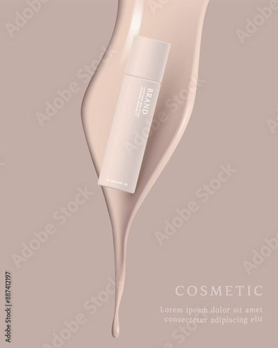 Cosmetics and skin care product ads template on foundation background.