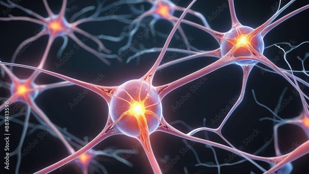 Close up active nerve cells Human brain glow electrons Close up active nerve cells Human brain glow electrons