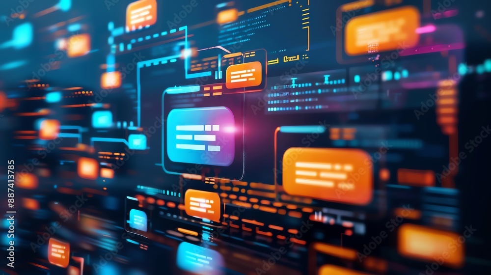 Obraz premium Person analyzing futuristic digital data on multiple screens, showcasing advanced technology and modern data science techniques.