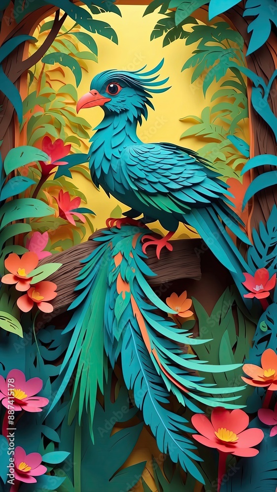 Fototapeta premium A mesmerizing paper-cut animation of the Quetzal comes to life on the screen