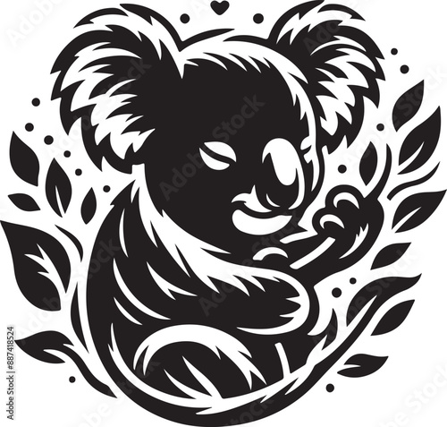 koala Black Vector silhouette art White Background Free Download