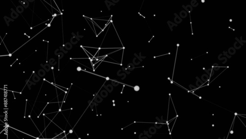 A  backdrop of white dots connected by thin glowing lines network  elegant molecular with black background.