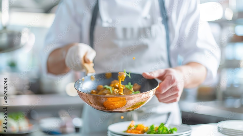 A saucier reduces a demi-glace in a copper pot, focusing on the perfect balance of flavors. A saucier reduces a demi-glace in a copper pot, focusing on the perfect balance of flavors.