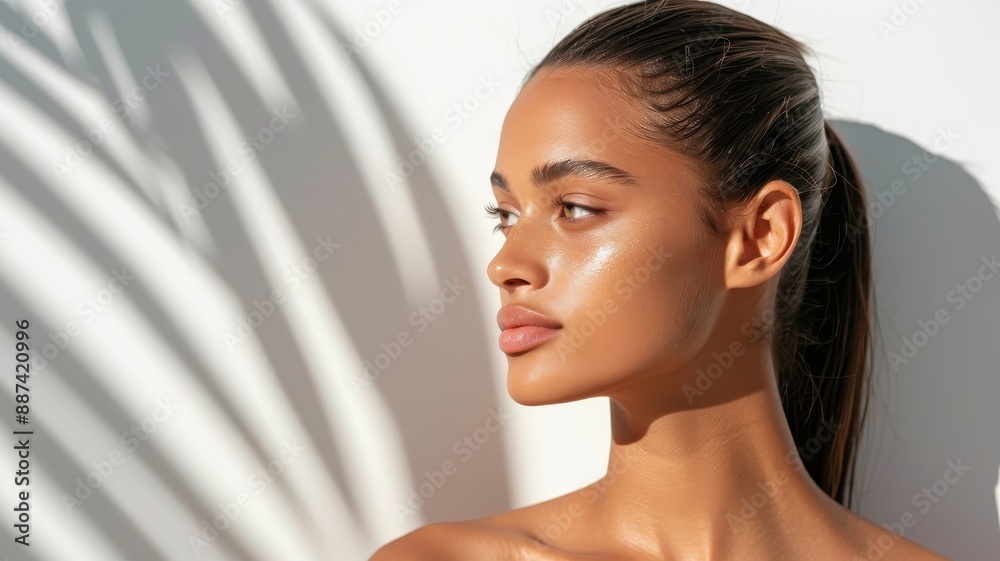 Naklejka premium A woman with a sleek high ponytail and a sharp cat-eye flick.