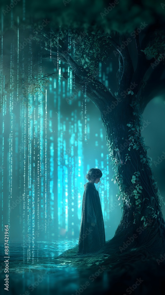 A digital wisdom tree set against a technology-themed background, creating a unique blend of natural and digital elements. A digital wisdom tree set against a technology-themed background, creating a unique blend of natural and digital elements.