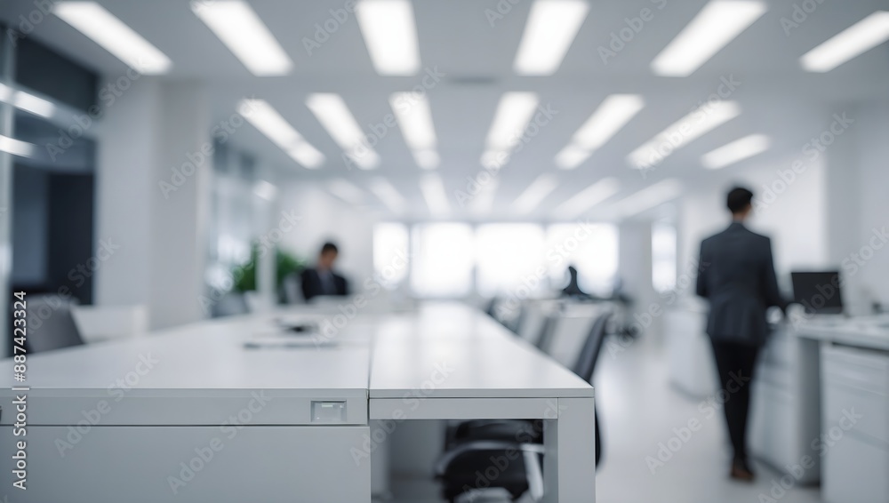Blurred empty open space office. Abstract light bokeh at office interior background for design Blurred empty open space office. Abstract light bokeh at office interior background for design