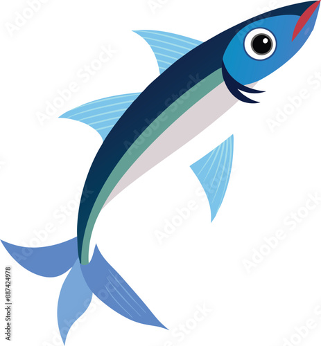 Anchovy small forage fish isolated vector illustration icon. Vector, icon, logo, png. Vector shoaling fish used as food and bait. European anchovy, Engraulis encrasicolus, Anchoa, Anchoviella, Engraul