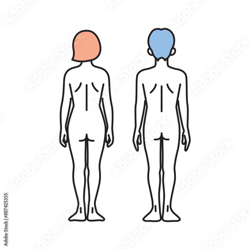 シンプル　イラスト　女性と男性のヌードの全身の後ろ姿
