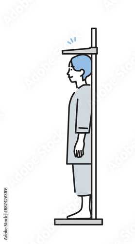 シンプル　イラスト　身長を測る検査技を着た男性