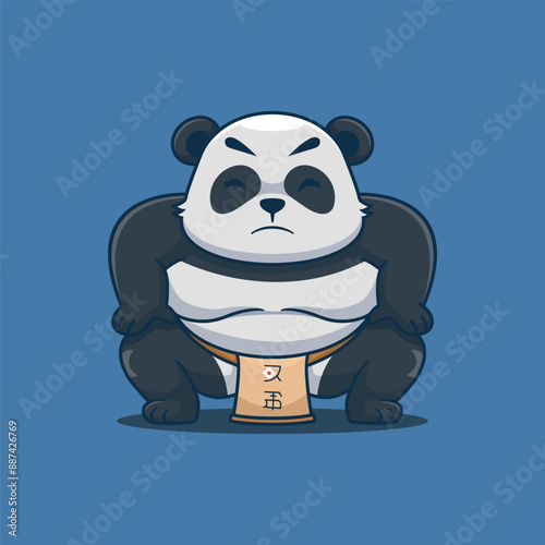 Panda Sumo mascot character logo design vector illustration