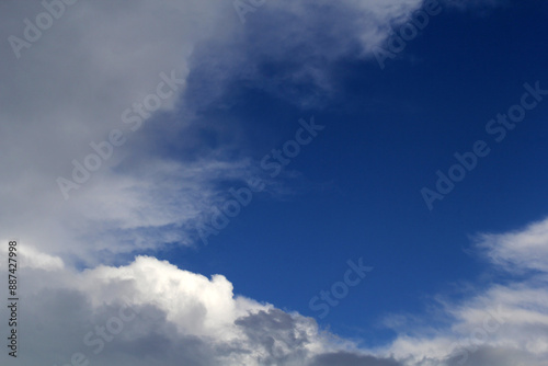 Blue sky with a mix of white and dark clouds