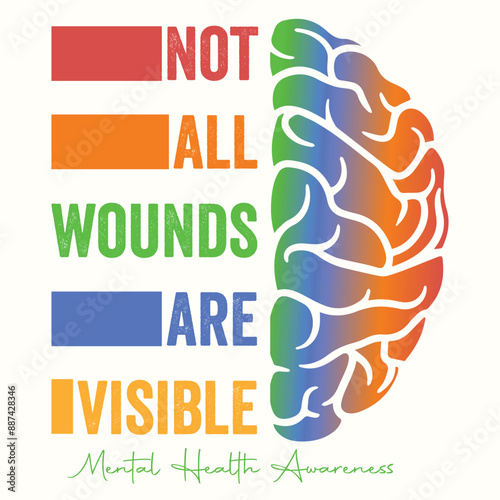 Not All Wounds Are Visible, Inspirational Trendy Quote Design for Tshirt, Banner, Poster, Background