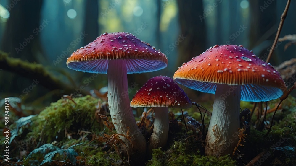 Fototapeta premium beautiful fantasy psychedelic and colorful mushrooms.