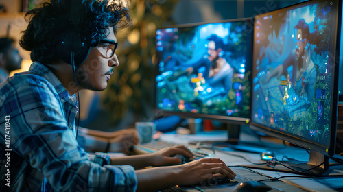 Indian Male Game Designer Using Desktop Computer With 3D modelling Software 