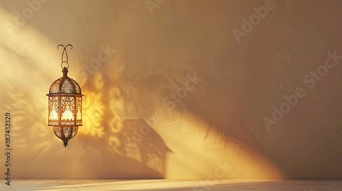 Ramadan mubarak or eid greeting card with text space design light and shadow isolated 