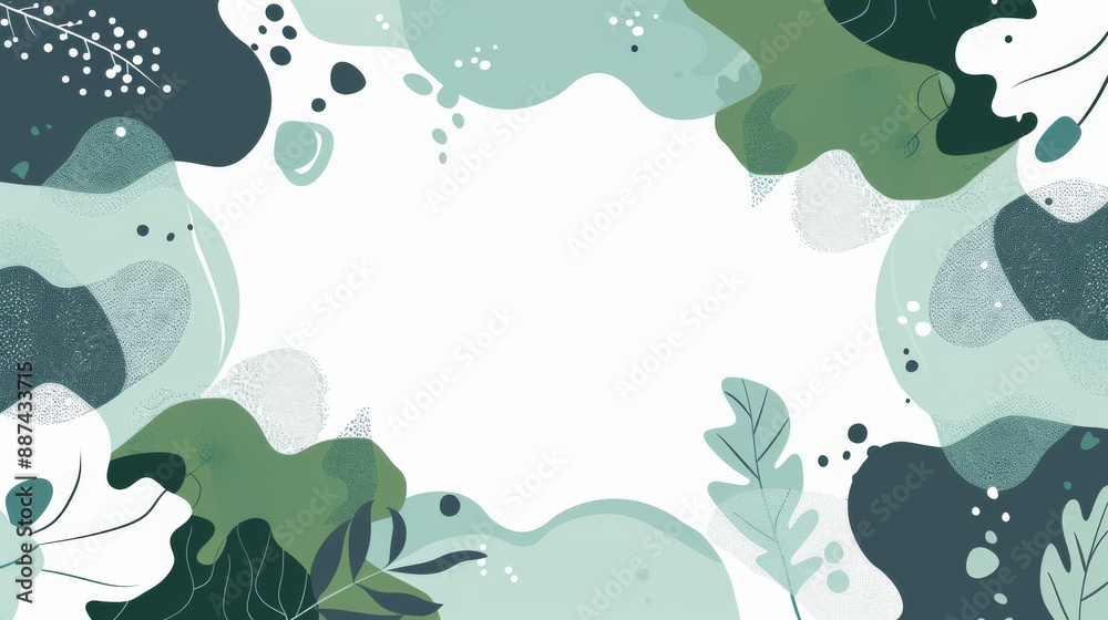 Create a vectorial flat illustration of a frame made of few blob-shaped shapes, relaxing ambience, with a big white background in the middle Create a vectorial flat illustration of a frame made of few blob-shaped shapes, relaxing ambience, with a big white background in the middle