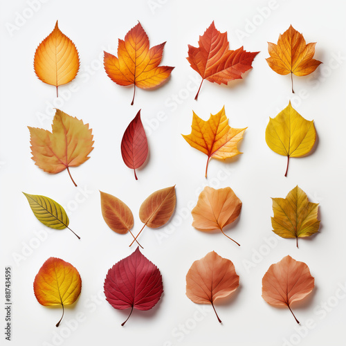 Assorted Autumn Leaves in Various Colors Isolated on White Background Perfect for Fall and Nature Projects