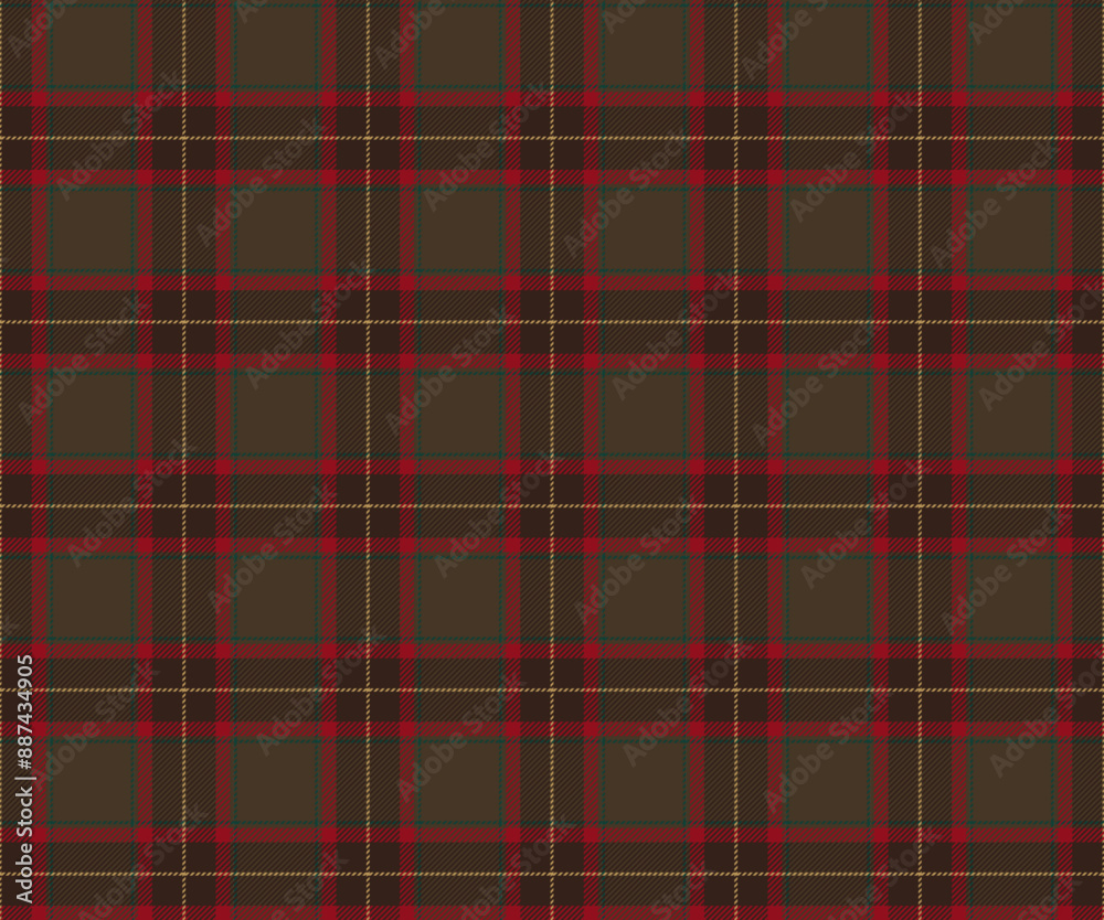 Obraz premium Plaid pattern, brown, red, yellow, seamless for textiles and design clothing, skirts, pants, aprons, tablecloths, blankets or decorative fabrics. Vector illustration.