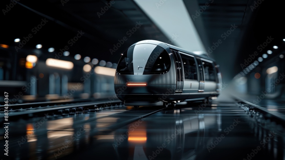 A futuristic hyperloop pod travels through a vacuum tube at incredible speeds. A futuristic hyperloop pod travels through a vacuum tube at incredible speeds.