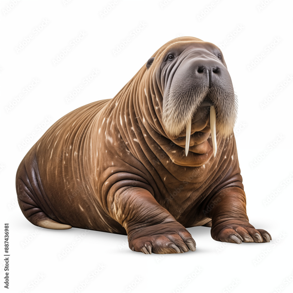 Obraz premium Impressive Walrus With Large Tusks and Thick Blubber Resting on a Frozen Surface in Arctic Environment
