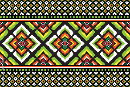 Fabric pixel abstract geometric pattern Thai stye design for clothing, fabric, background, wallpaper, wrapping, batik. Knitwear, Embroidery style. Aztec geometric art ornament 