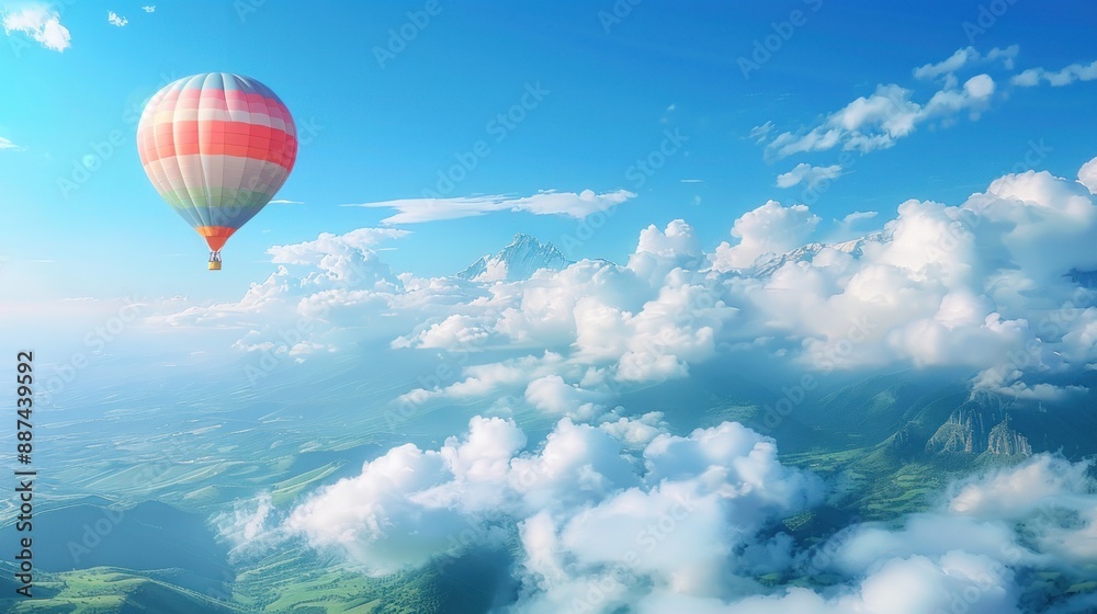 Fototapeta premium hot air balloon flying with bright clouds