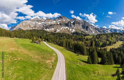 Obraz na płótnie Appenzell, Switzerland: The road to the Santis mountain in the alps in Canton Appenzell in eastern Switzerland in spring. w salonie