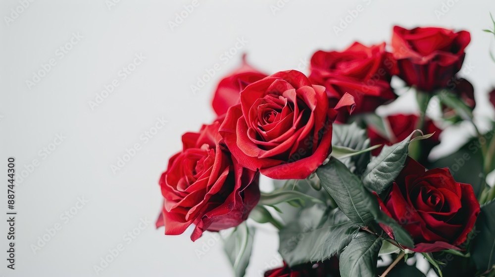 Rose flowers in a red bouquet on a white background Rose flowers in a red bouquet on a white background