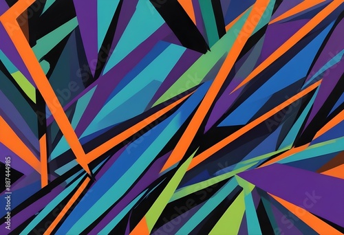 Wallpaper Mural Colorful abstract geometric pattern with overlapping diagonal shapes in various vibrant colors including orange, green, blue, purple, and black Torontodigital.ca