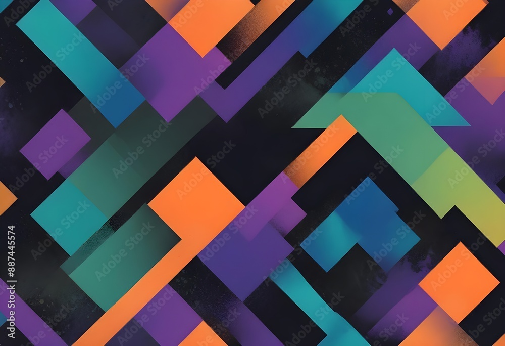 Colorful abstract geometric pattern with overlapping diagonal shapes in various vibrant colors including orange, green, blue, purple, and black Colorful abstract geometric pattern with overlapping diagonal shapes in various vibrant colors including orange, green, blue, purple, and black