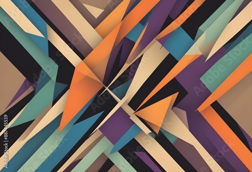 Wallpaper Mural Colorful abstract geometric pattern with overlapping diagonal shapes in various vibrant colors including orange, green, blue, purple, and black Torontodigital.ca