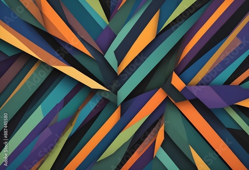 Wallpaper Mural Colorful abstract geometric pattern with overlapping diagonal shapes in various vibrant colors including orange, green, blue, purple, and black Torontodigital.ca
